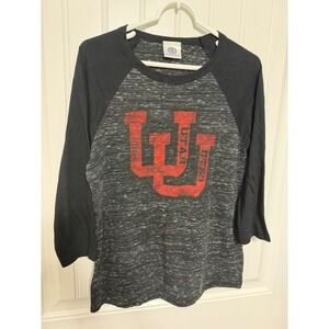 Fahrenheit Utah Utes Shirt Mens Medium Black Grey Raglan 3/4 Sleeve Space Dye